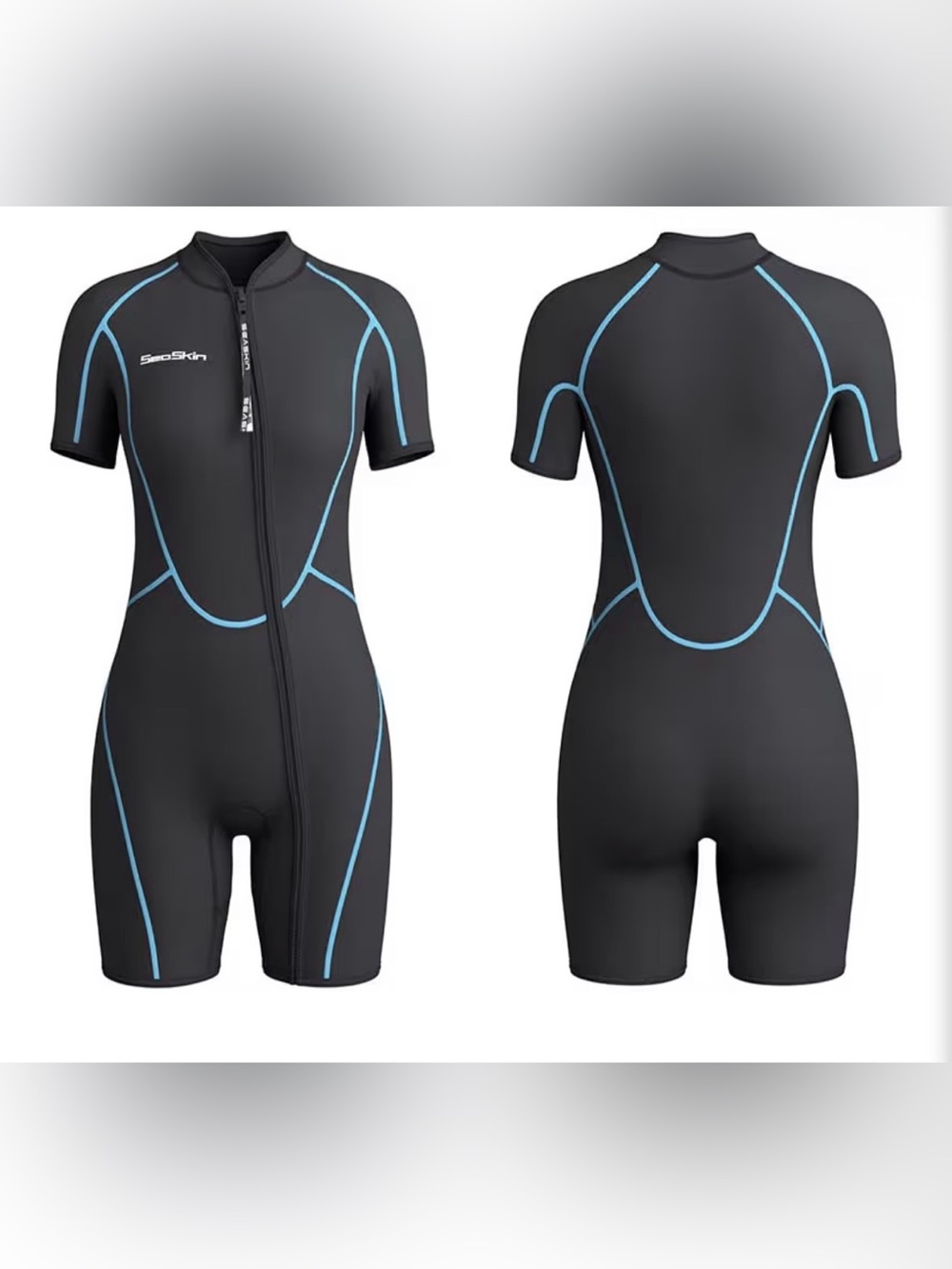 SeaSkin Wetsuit Shorty 3mm Women’s Size 6XL Front Zip Black & Blue Stitch